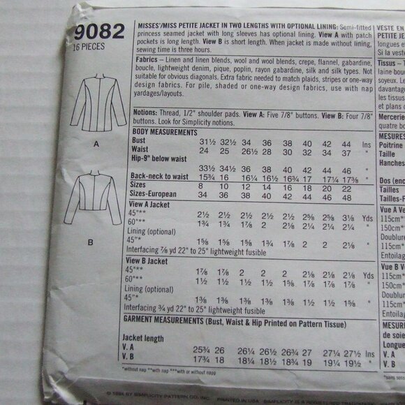 Simplicity sewing uncut pattern jacket blazer vintage plus size 3 Hour Jacket - Picture 5 of 9